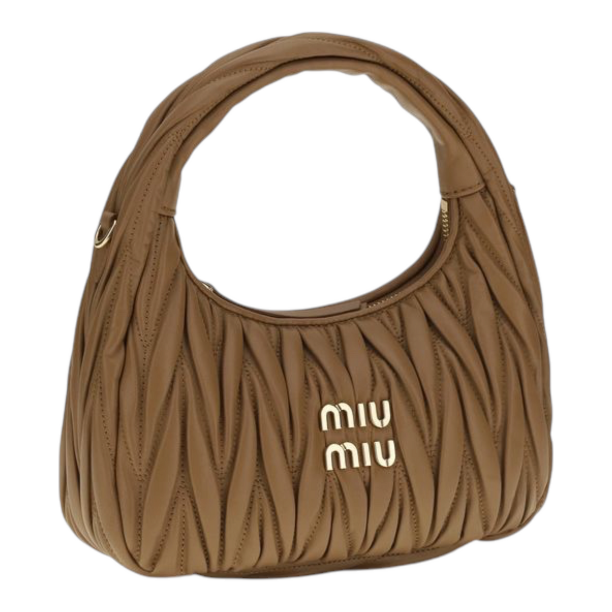 Bolso hobo Wander de XT & Co en piel nappa beige con diseño matelassé acolchado y logotipo metálico dorado.