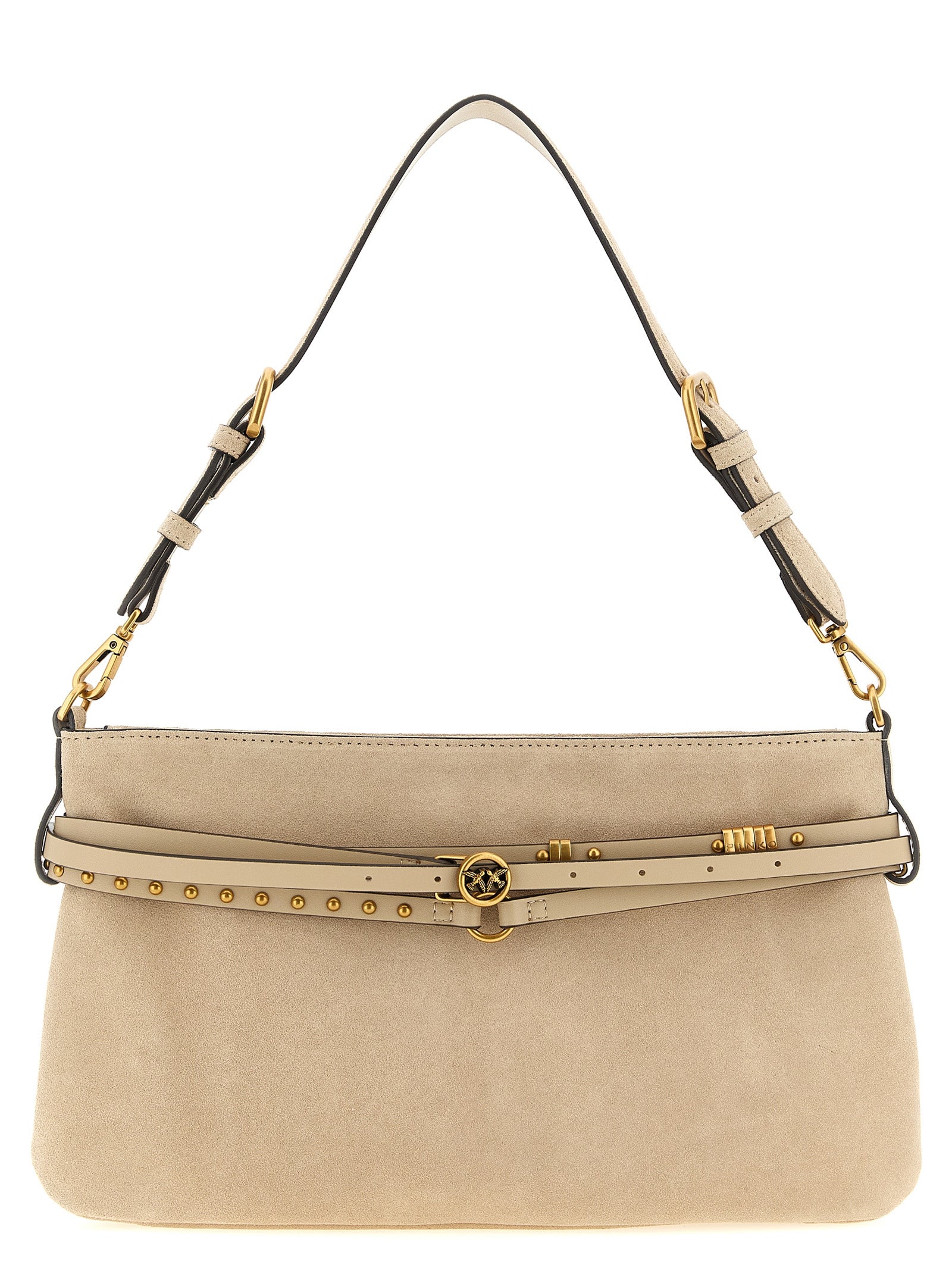 PINKO Beige Love Birds Diamond Cut Shoulder Bag