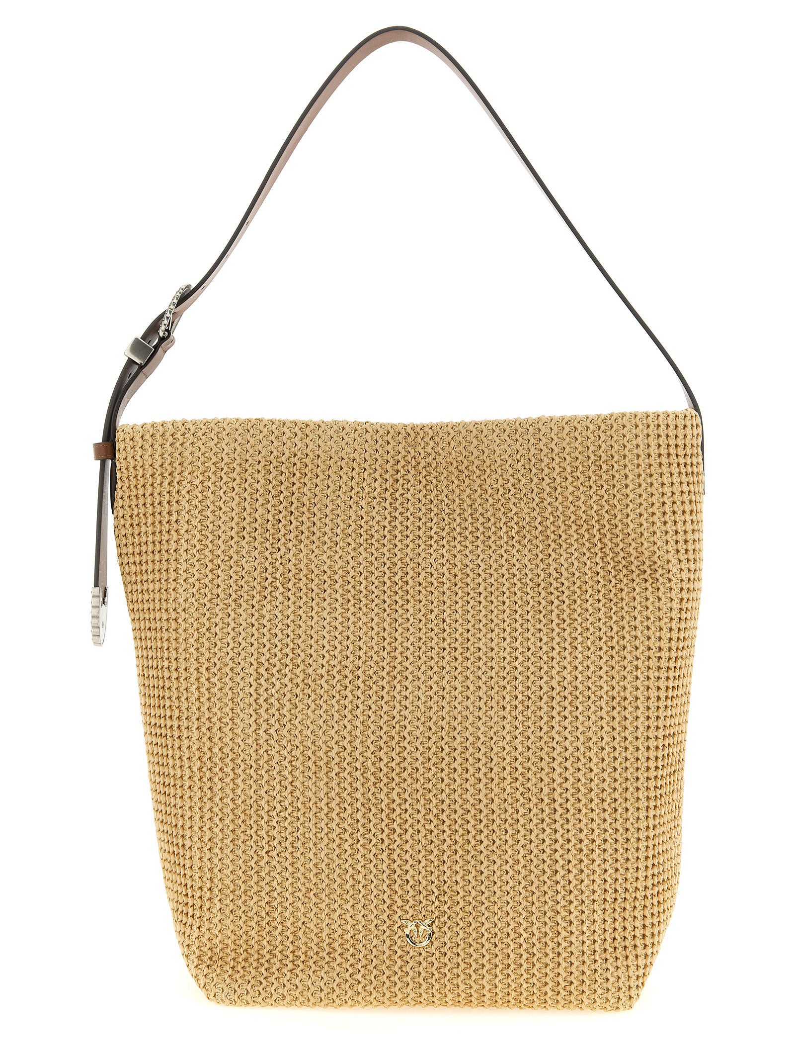 PINKO Beige Raffia bucket bag