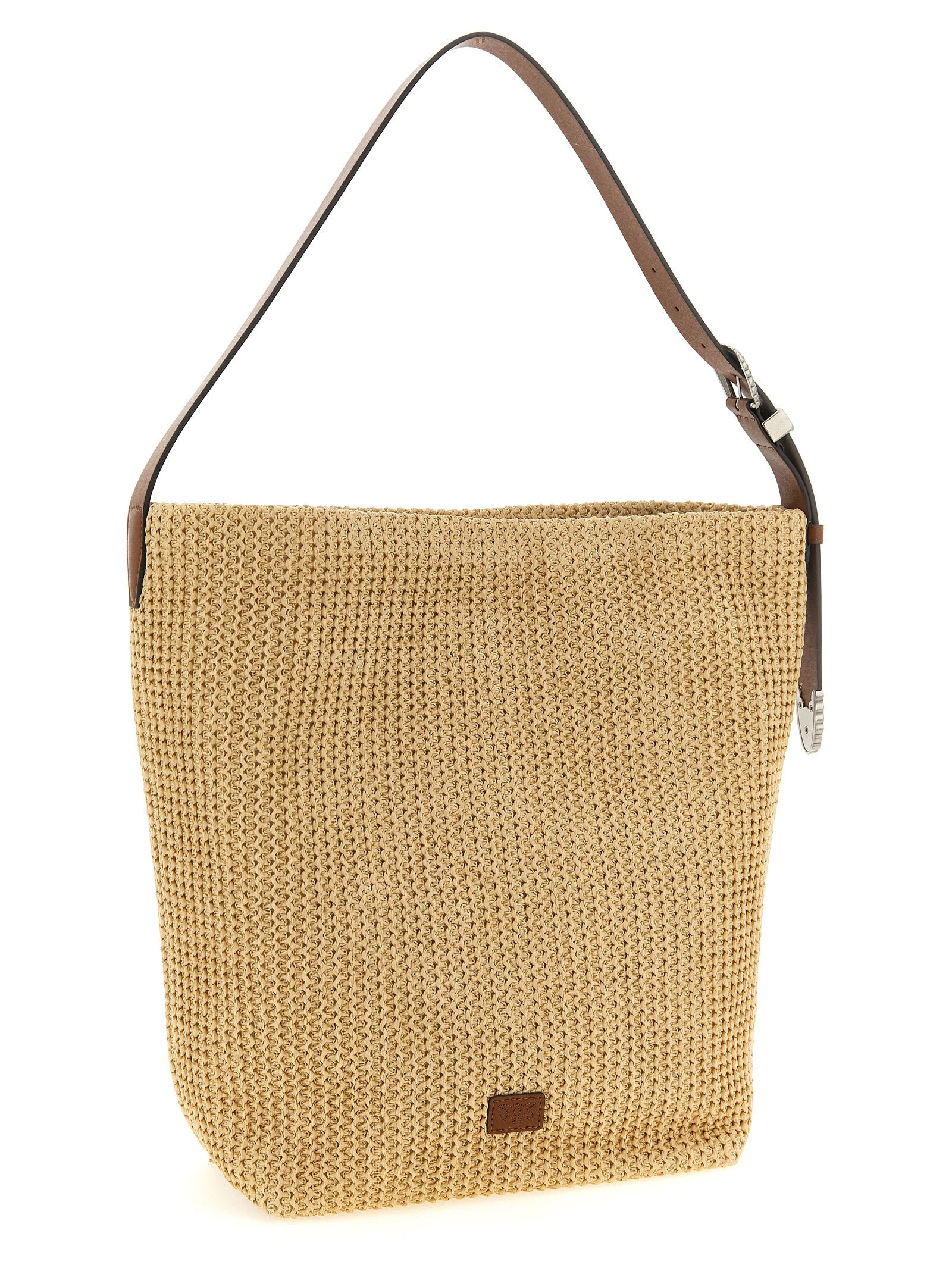 PINKO Beige Raffia bucket bag