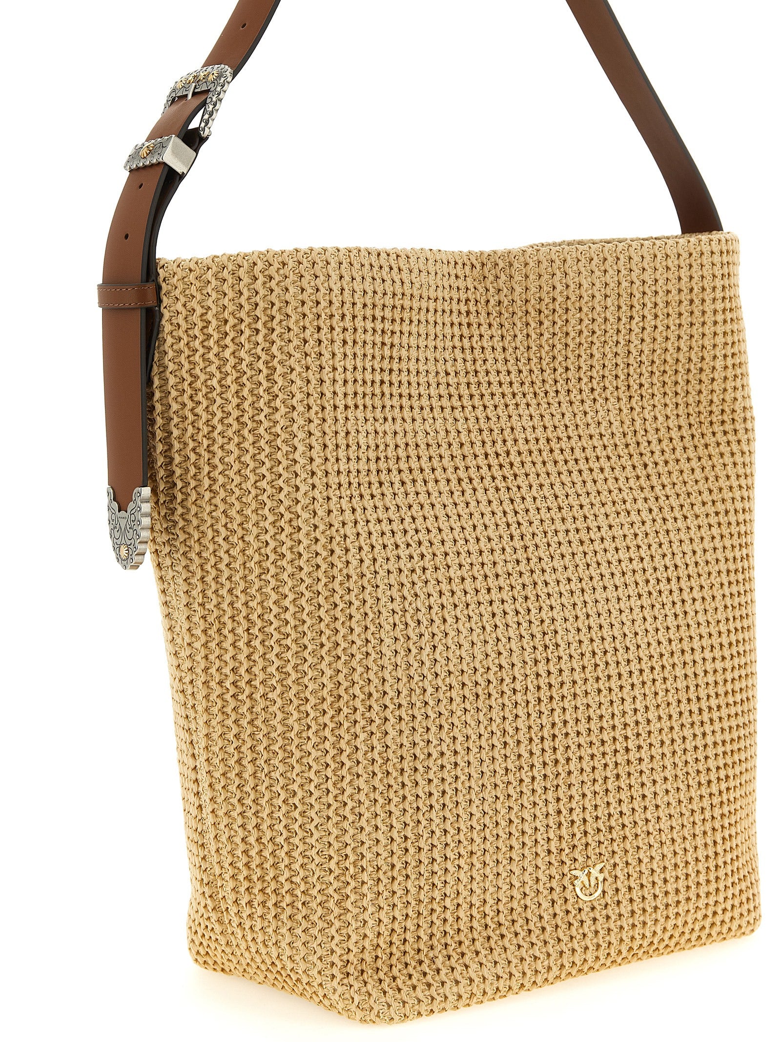 PINKO Beige Raffia bucket bag