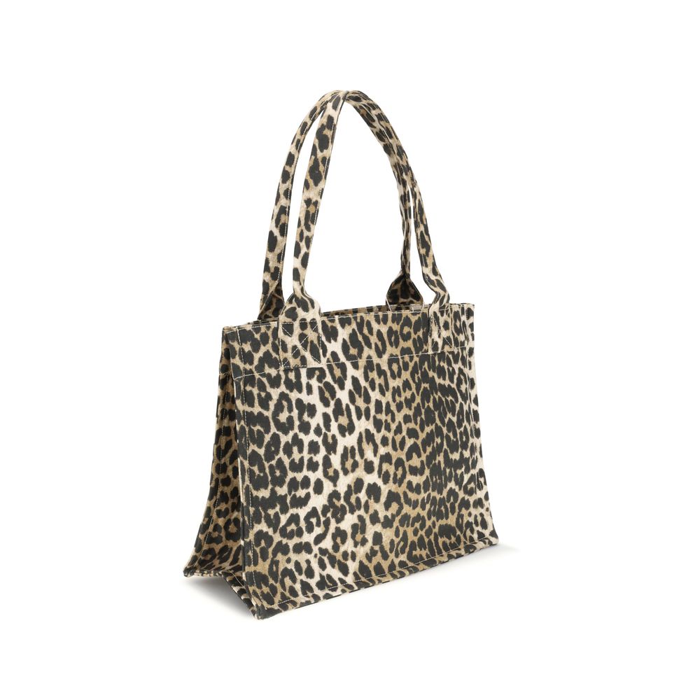 Ganni Large Leopard Canvas Tote