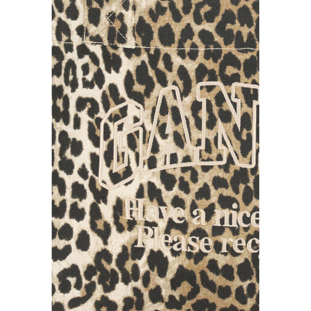 Ganni Large Leopard Canvas Tote