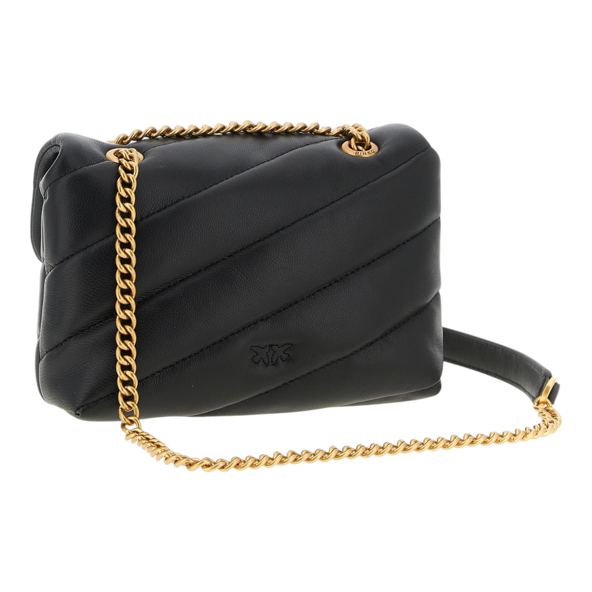 Bolso bandolera XT & Co PINKO Baby Love Puff negro de piel de cordero acolchada con cadena dorada y hebilla metálica