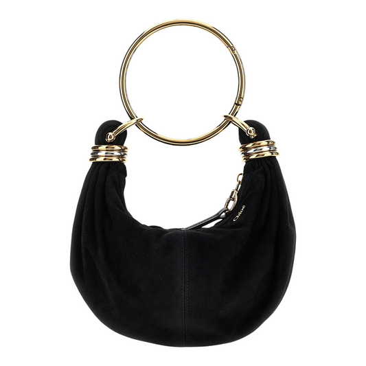 Bolso hobo mini Chloé de piel de cabra negra con asa de pulsera metálica dorada y detalles de anillos bicolor de XT & Co