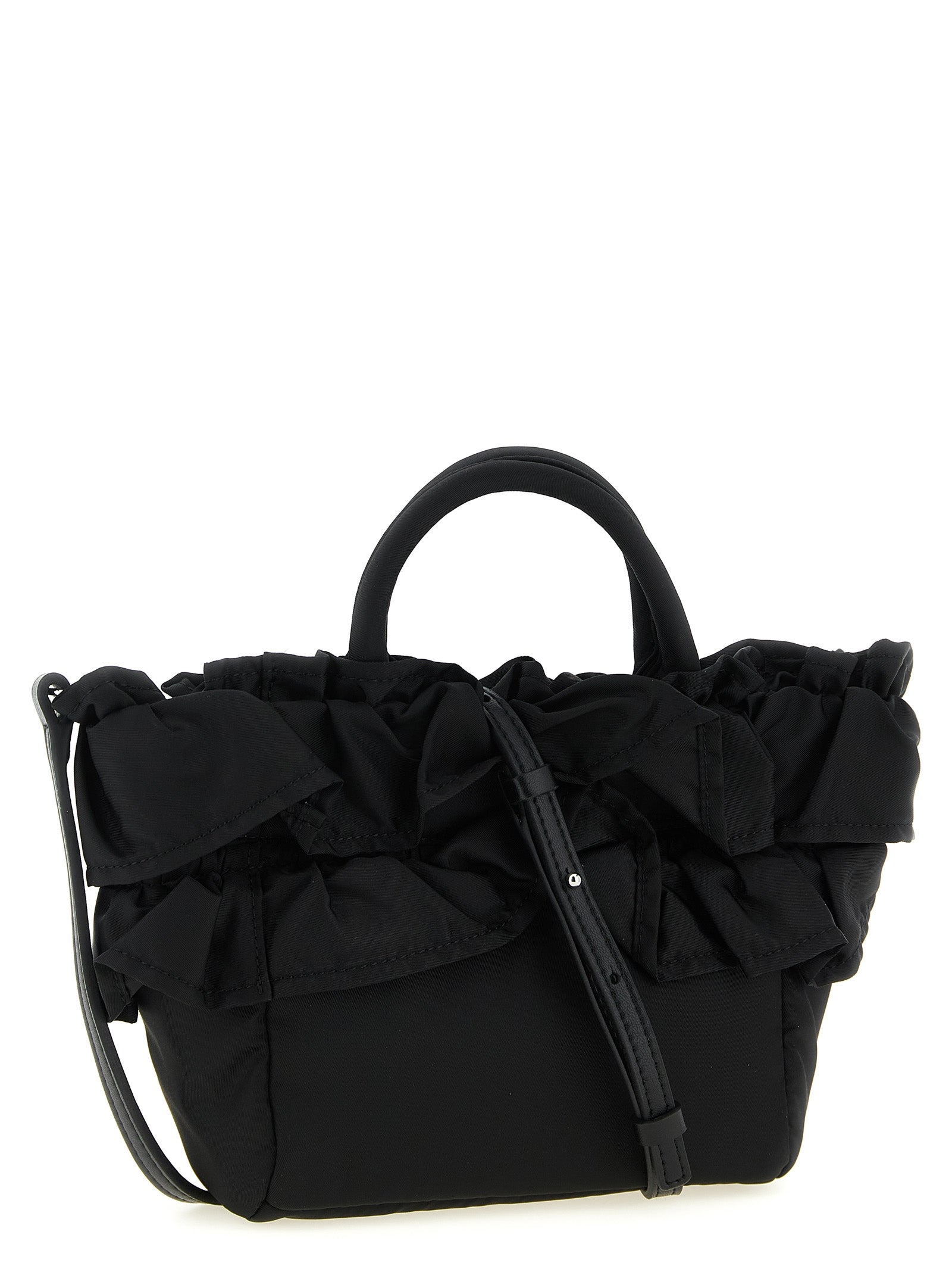 Ganni Black Mini Shopper Ruffle Handbag