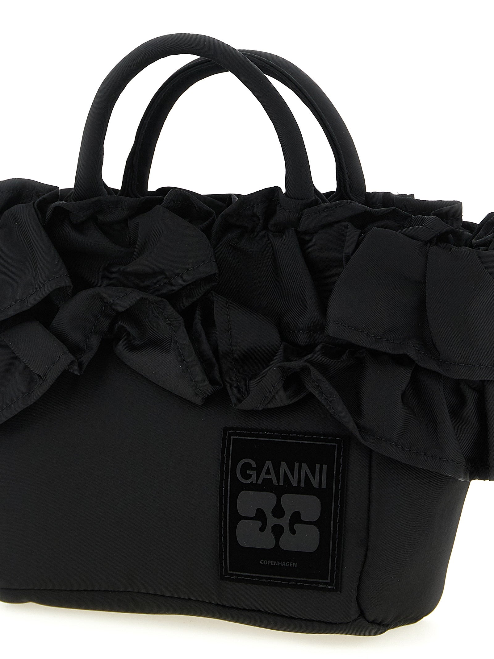 Ganni Black Mini Shopper Ruffle Handbag