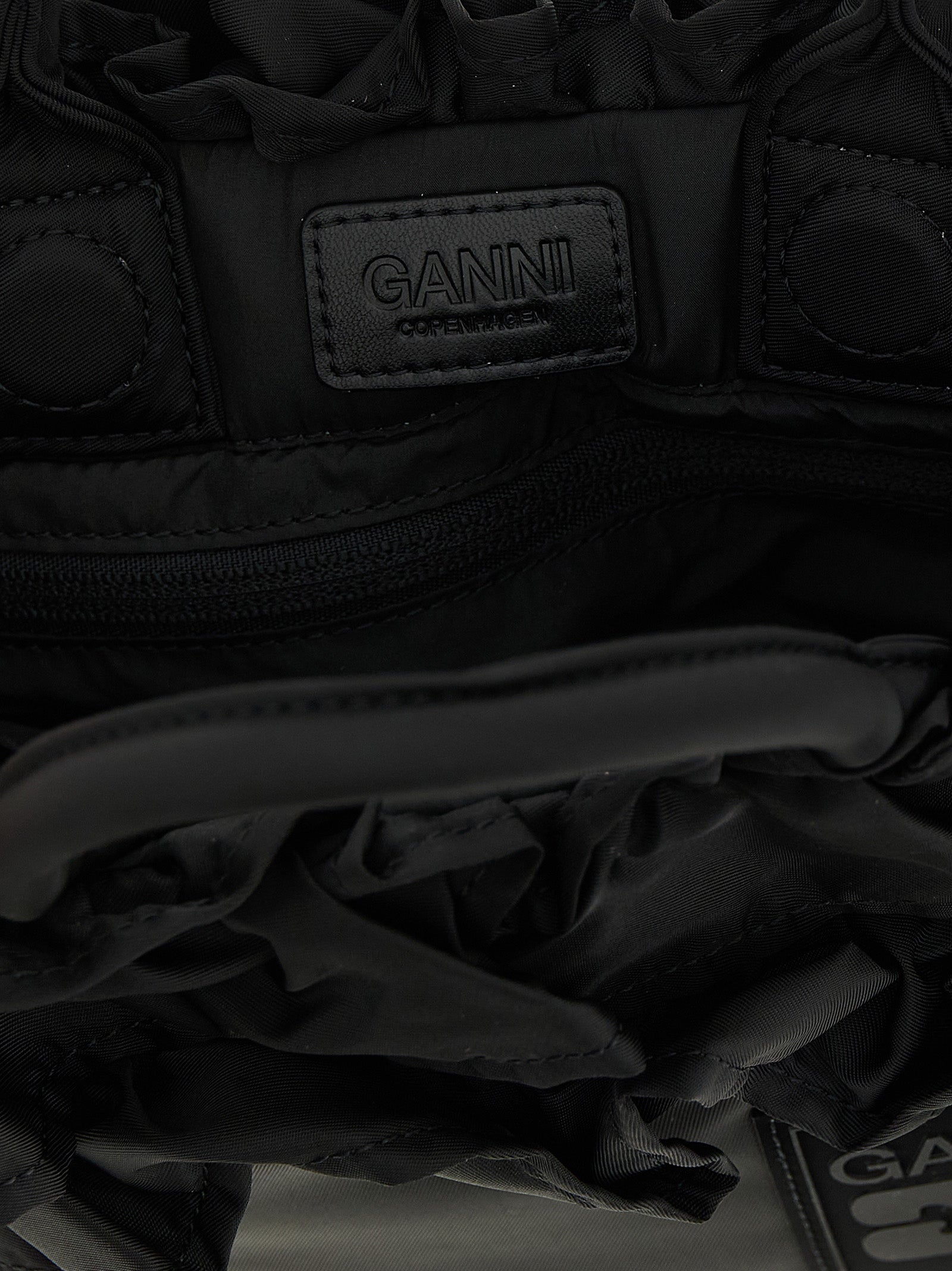 Ganni Black Mini Shopper Ruffle Handbag