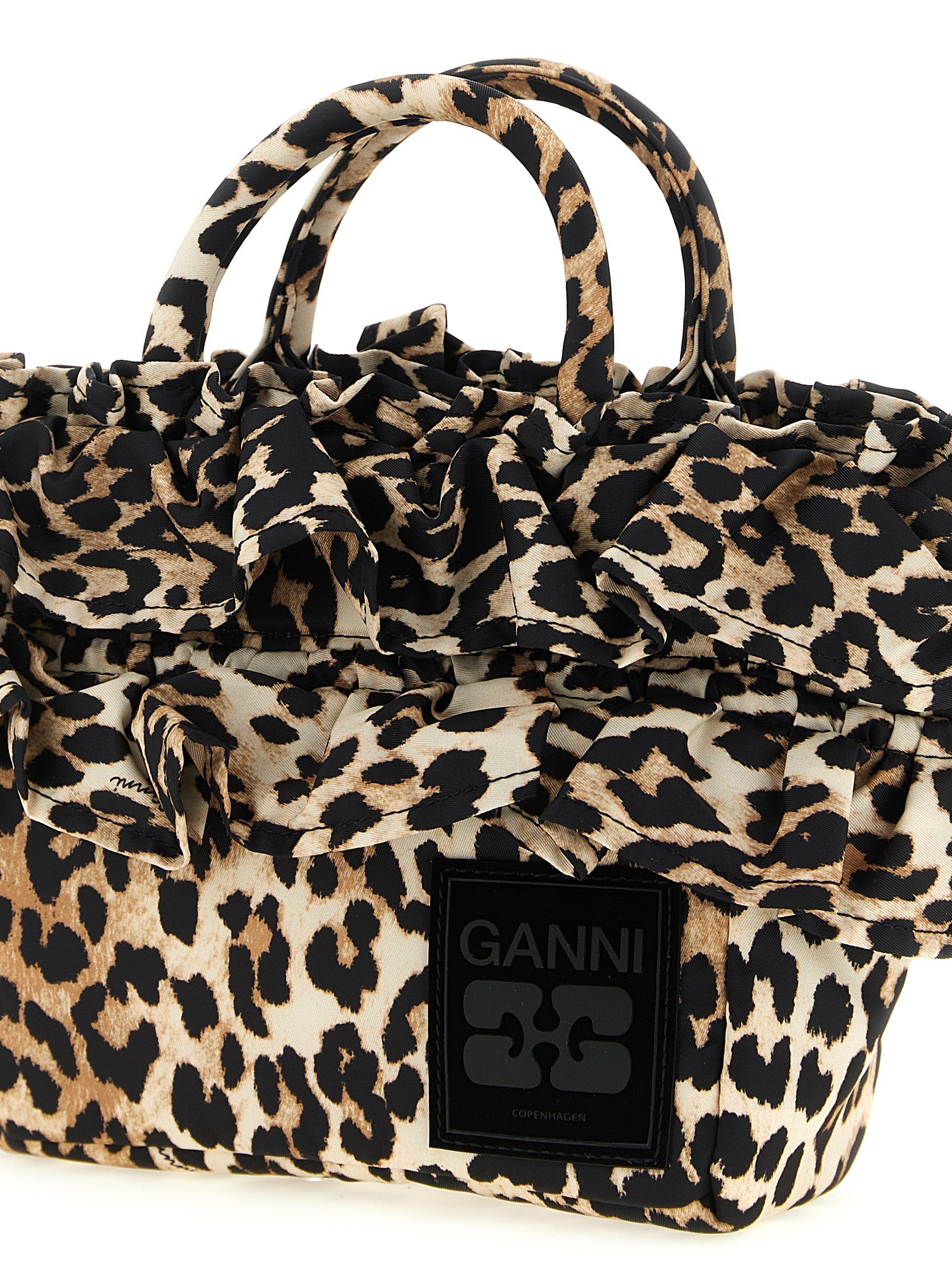 Ganni Brown Mini Shopper Ruffle Print Handbag