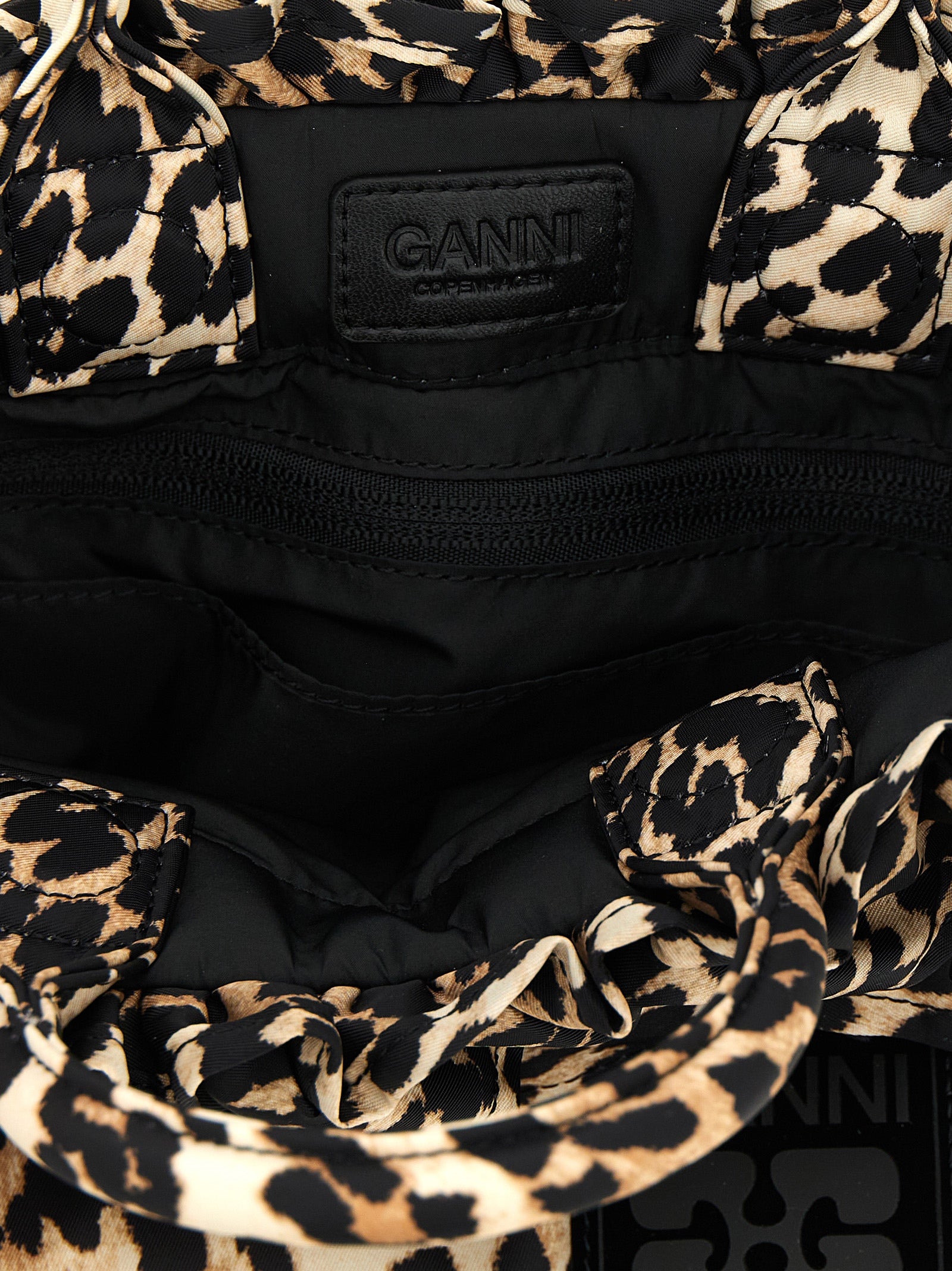 Ganni Brown Mini Shopper Ruffle Print Handbag