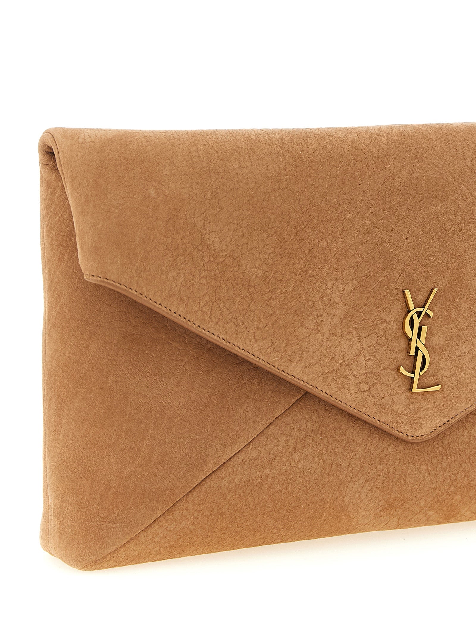 Saint Laurent Brown Envelope Maxi Clutch Bag