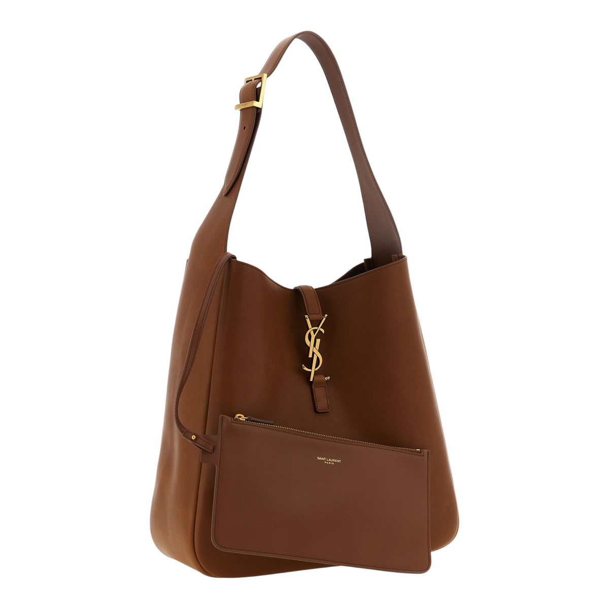Bolso de hombro XT & Co Le 5 à 7 grande en piel de becerro marrón con cierre Cassandre y neceser extraíble.