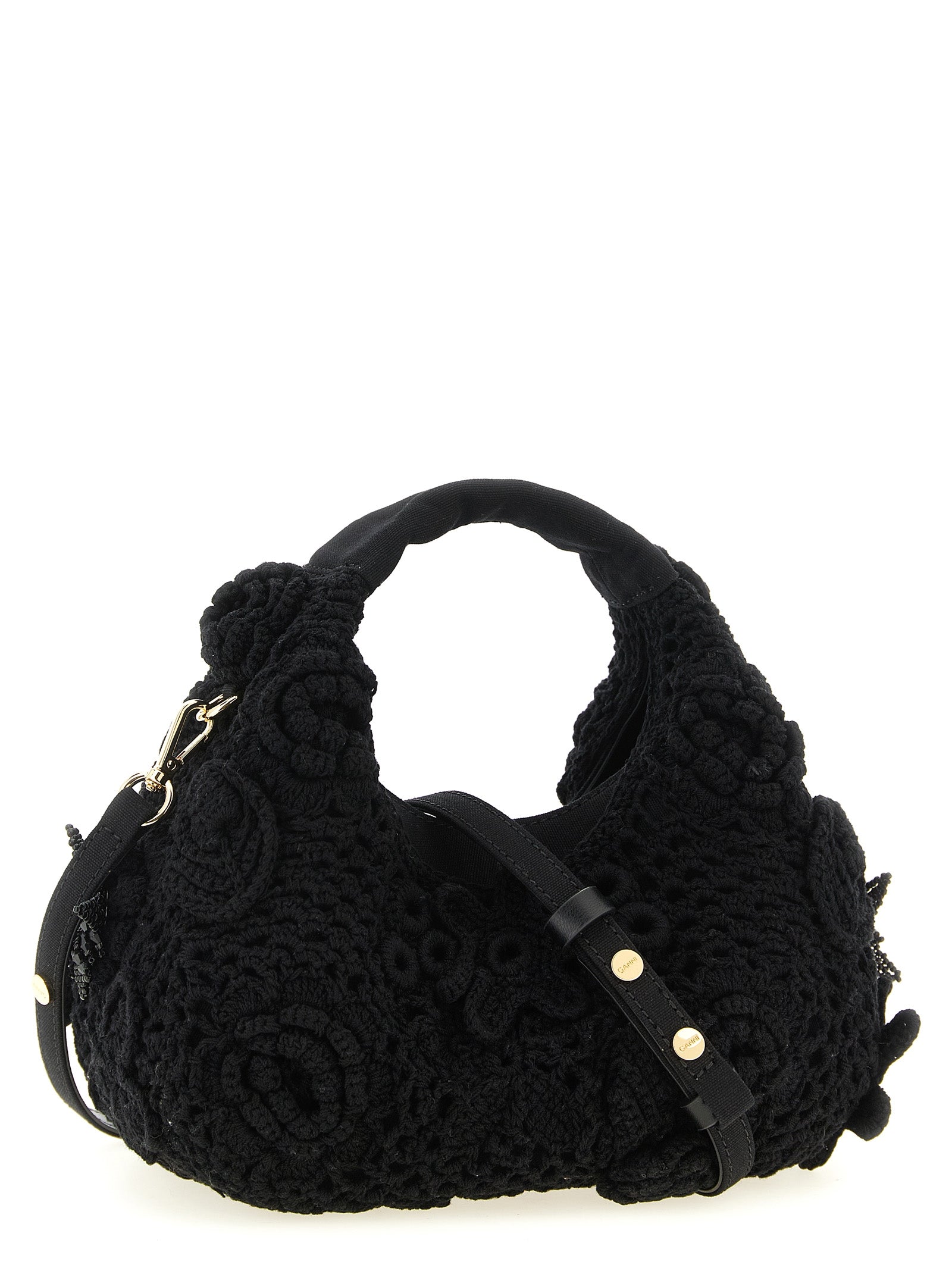 Ganni Black  Mini Hobo Crochet Handbag
