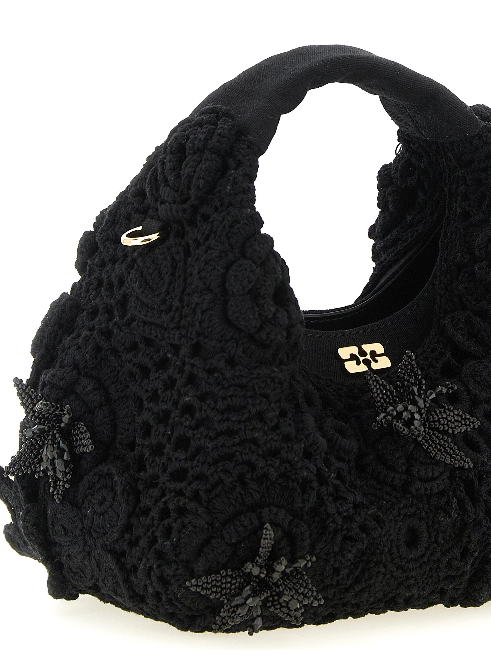Ganni Black  Mini Hobo Crochet Handbag
