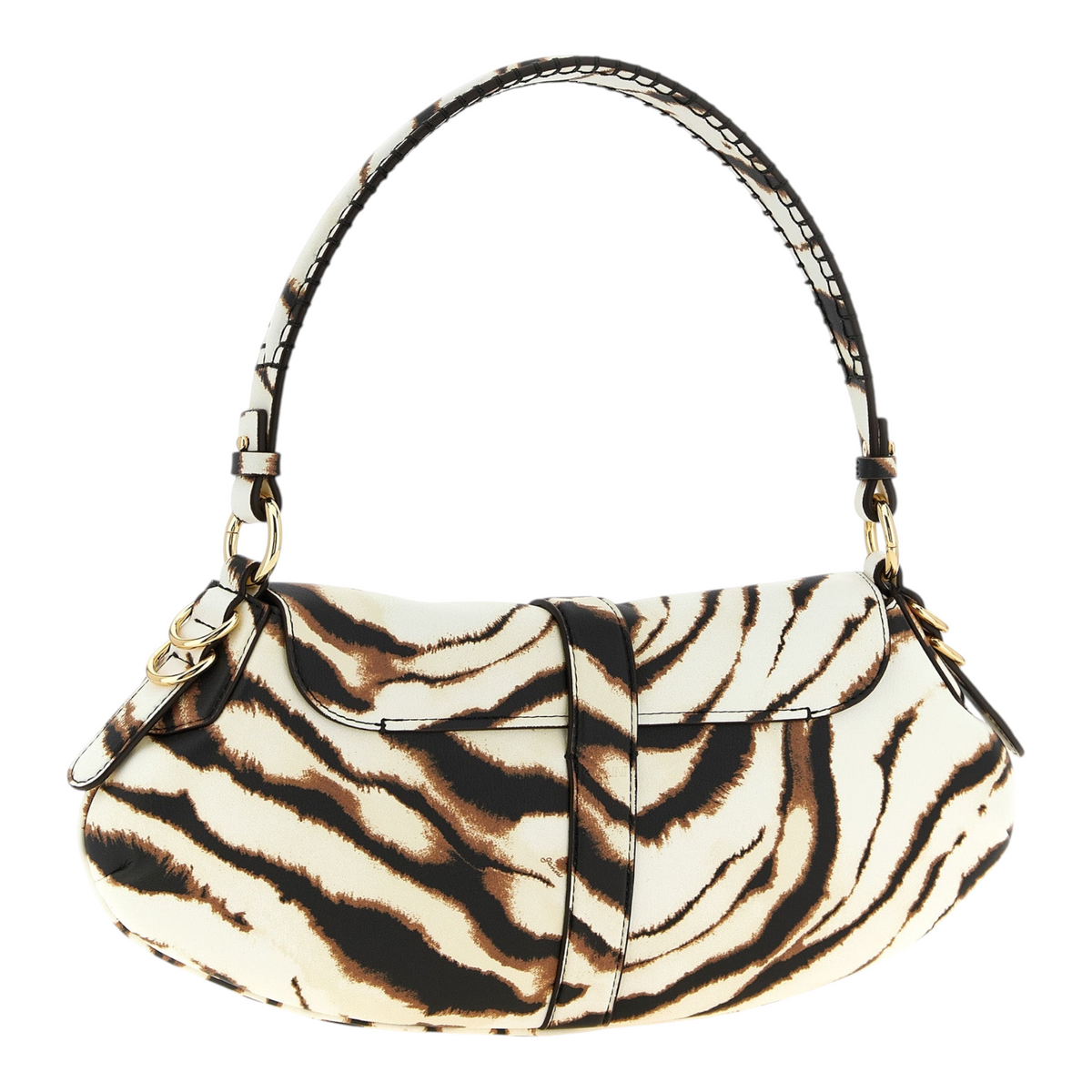 Bolso de hombro XT & Co Ganni B-Kat con estampado de cebra, cierre magnético y logo de mariposa en tejido sintético.