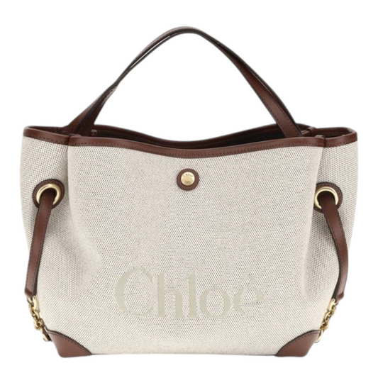 Chloé Clover Handbag Beige Cotton