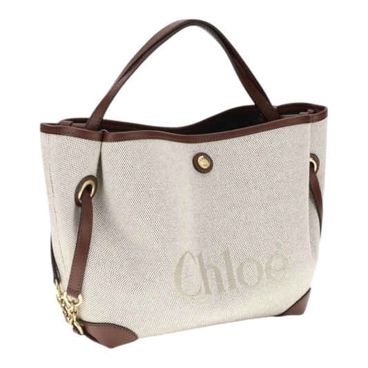 Chloé Clover Handbag Beige Cotton