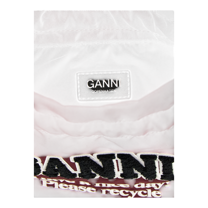 Bolso tipo saco XT & Co de nailon reciclado color burdeos con logotipo bordado y etiqueta interior de Ganni