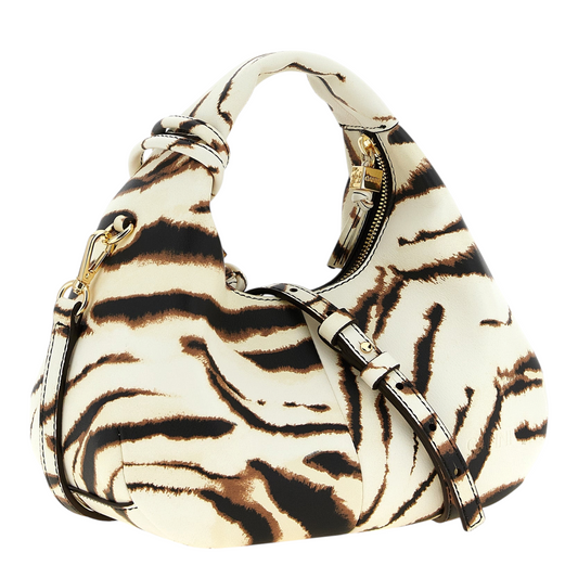 Ganni Mini Hobo Zebra Handbag Animal White Polyester Synthetic
