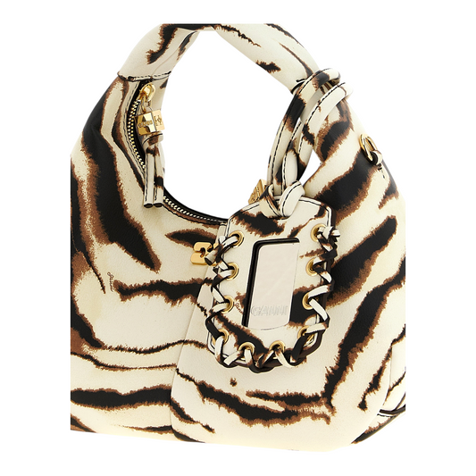 Ganni Mini Hobo Zebra Handbag Animal White Polyester Synthetic