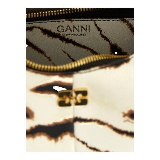 Ganni Mini Hobo Zebra Handbag Animal White Polyester Synthetic