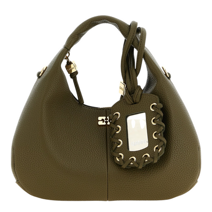 Bolso hobo mini verde de piel sintética martillada XT & Co con logo Butterfly, asa superior y dije de espejo