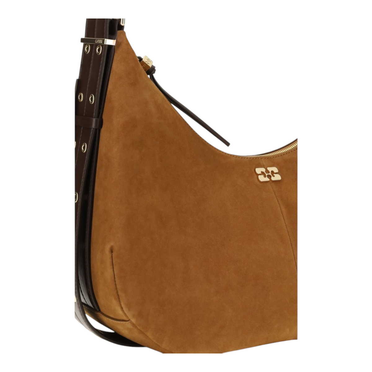 Bolso hobo XT & Co Ganni de ante vegano marrón con logo de mariposa y correa ajustable
