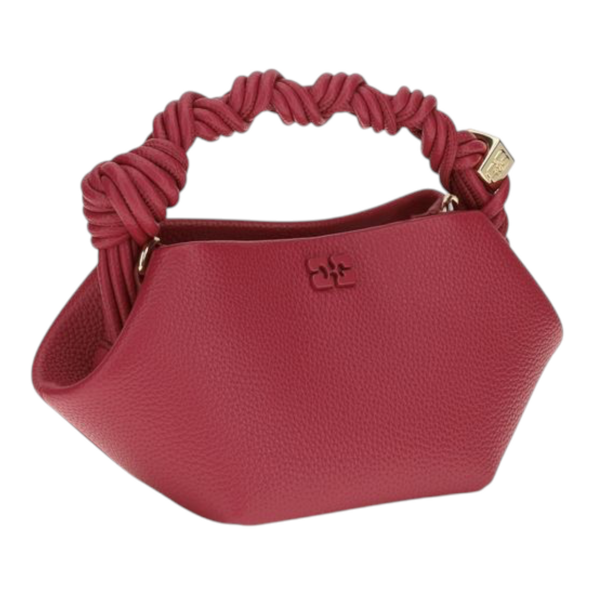 Bolso mini Ganni Bou rojo de XT & Co en piel granulada con asa superior trenzada y logo de mariposa a tono.