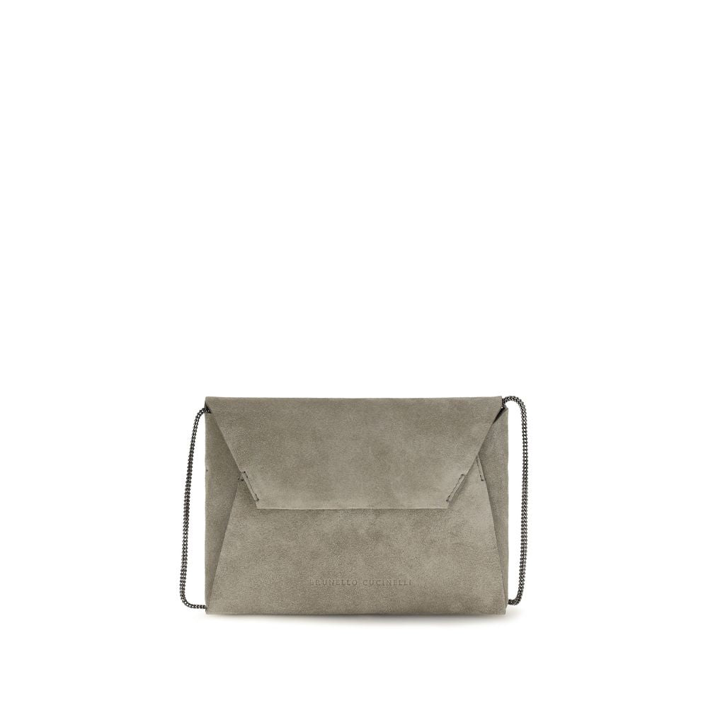Brunello Cucinelli Gray  BC Duo  Suede  Clutch Bag