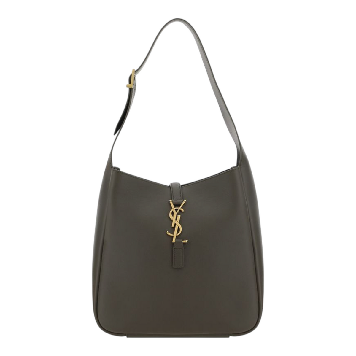 Bolso de hombro Le 5 à 7 de XT & Co en piel granulada negra con cierre de gancho con el logo YSL en tono dorado.