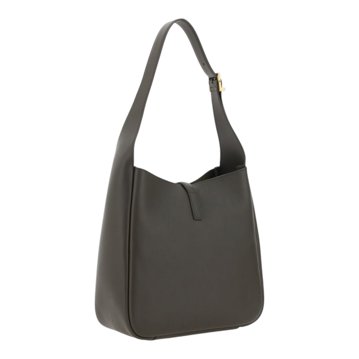 Bolso de hombro XT & Co Le 5 à 7 en piel granulada negra con cierre de gancho con logo YSL y correa ajustable.