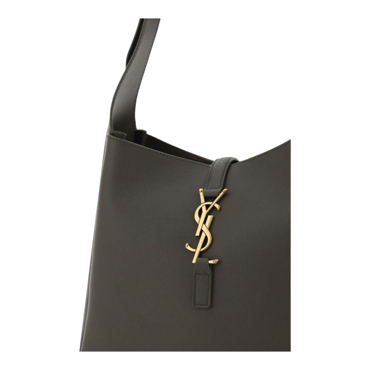 Bolso de hombro XT & Co Le 5 a 7 en piel granulada negra con cierre de gancho con el logo YSL dorado