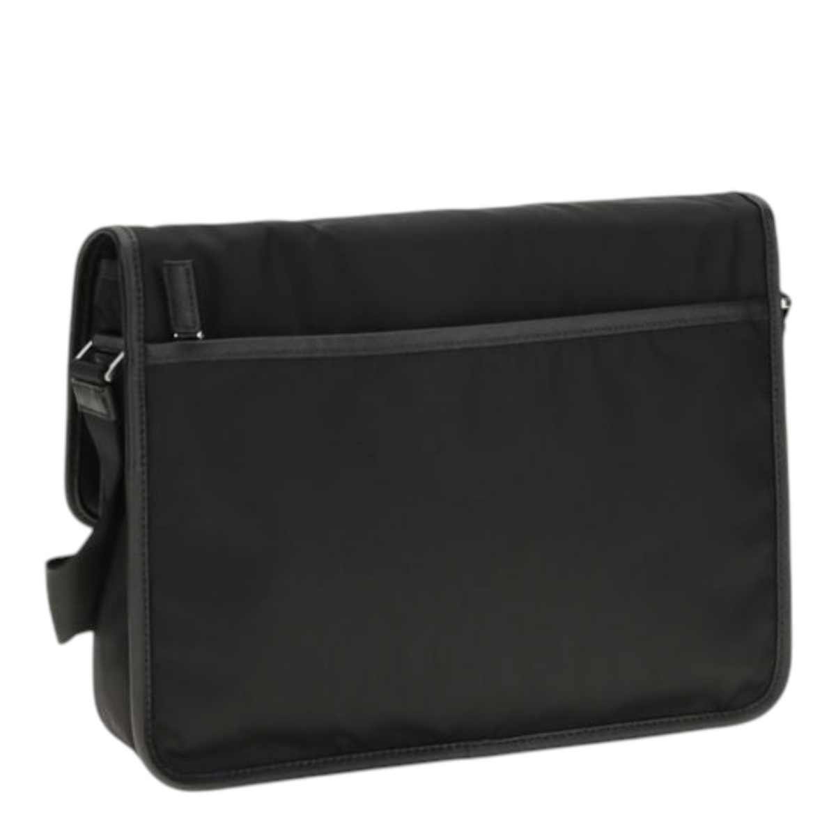 Bolso de hombro XT & Co en nylon negro reciclado con detalles de cuero Saffiano y bolsillo trasero con cremallera