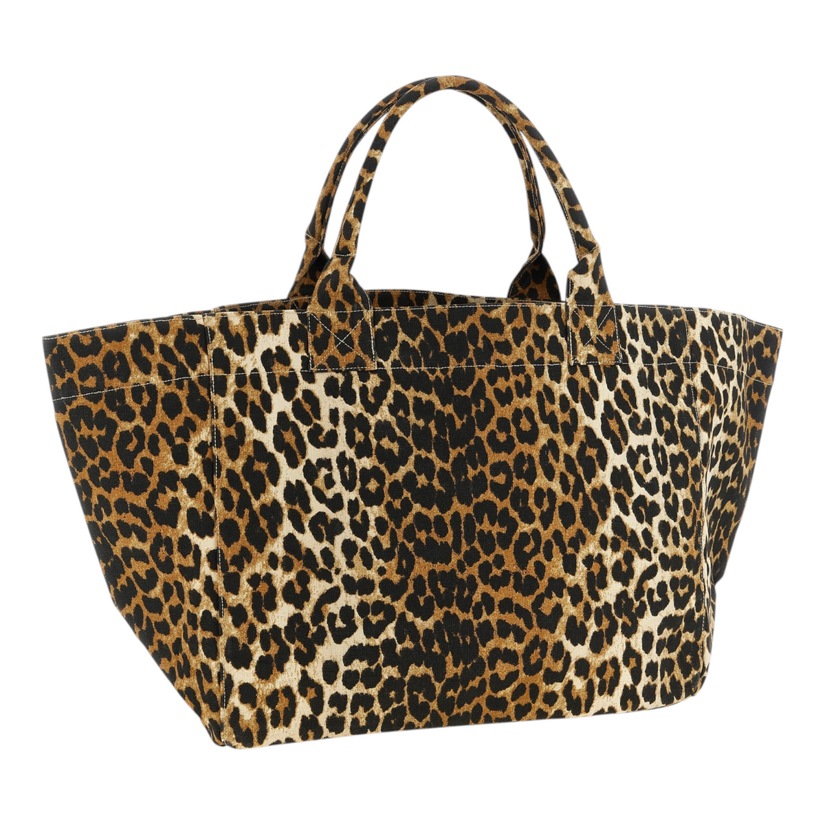 Bolso tote XXL de XT & Co con estampado de leopardo en tonos marrón y negro, hecho de lona de algodón reciclado.