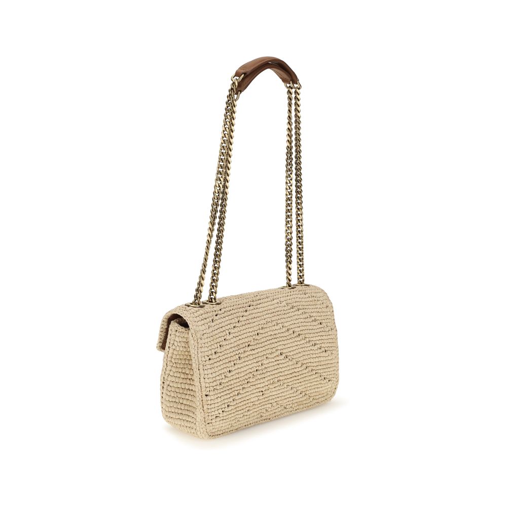 Saint Laurent Beige Raffia Loulou Shoulder Bag