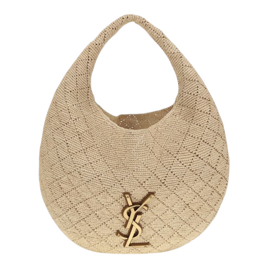 Saint Laurent Raffia Icare Hobo Bag Beige