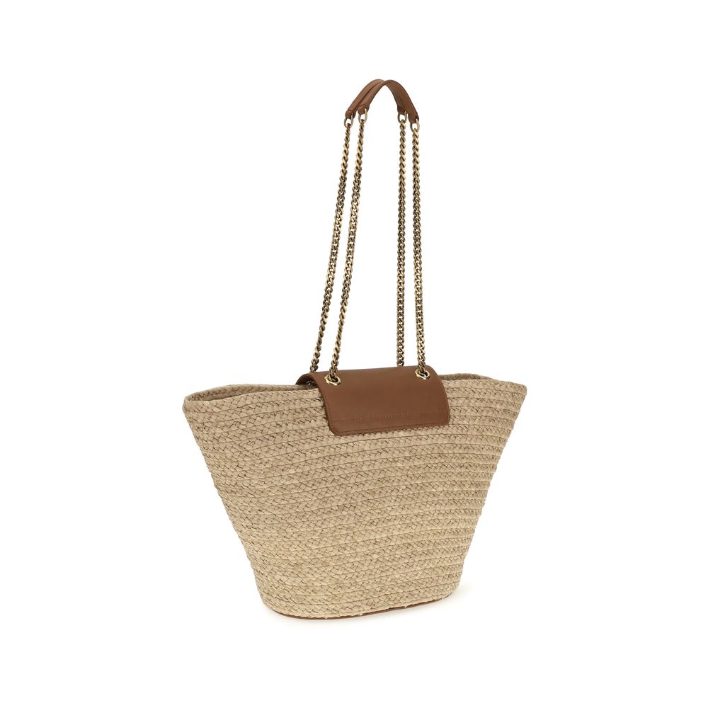 Saint Laurent Beige Manon Raffia Shoulder Bag