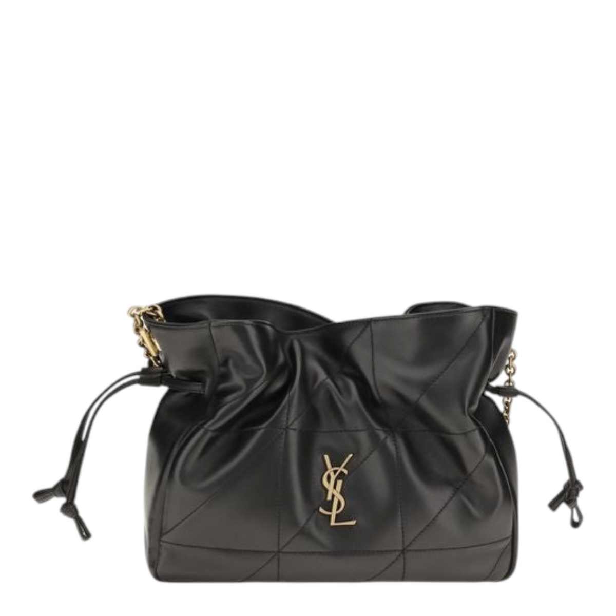 Bolso bandolera Jamie de XT & Co en piel de cordero negra acolchada con logo Cassandre y cordón ajustable