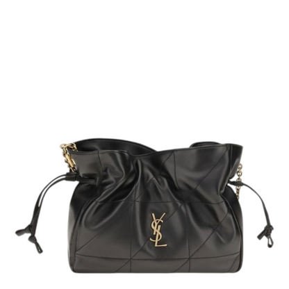 Bolso bandolera Jamie de XT & Co en piel de cordero negra acolchada con logo Cassandre y cordón ajustable