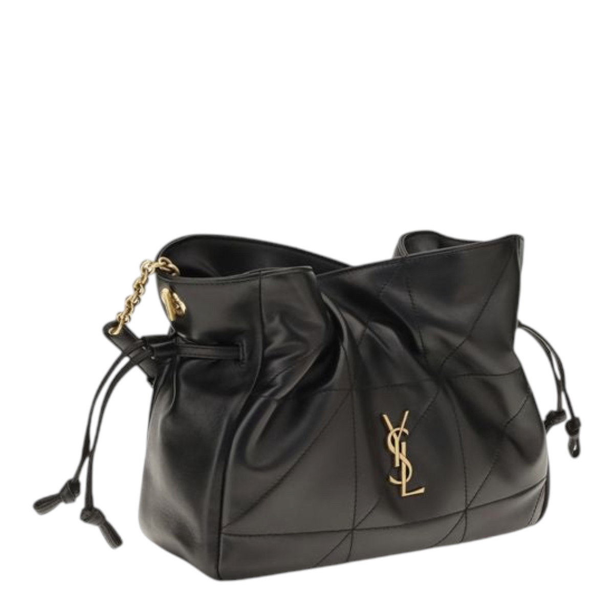 Bolso pouch Jamie de XT & Co en piel de cordero negra con acolchado Carré Rive Gauche y logotipo Cassandre dorado