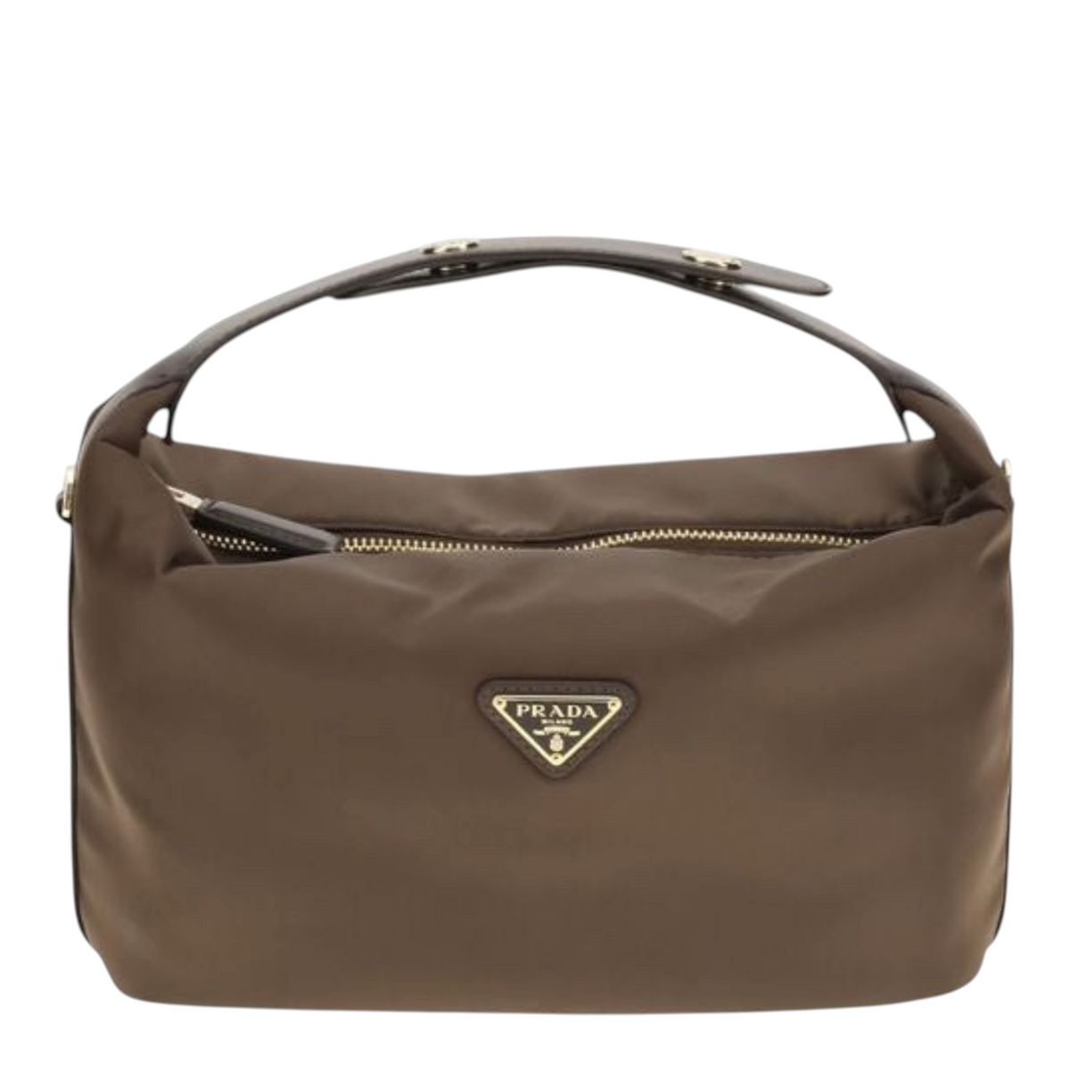 Bolso mini Prada Chérie marrón de XT & Co en Re-Nylon con detalles de cuero y logo triangular esmaltado.
