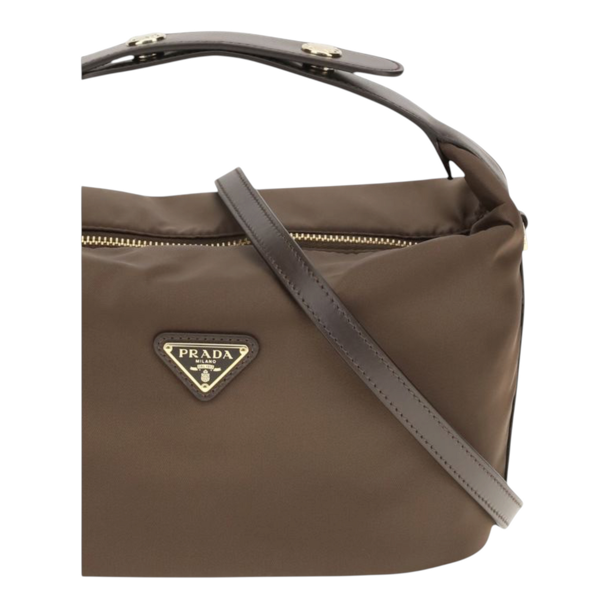 Bolso mini Prada Chérie marrón de XT & Co en Re-Nylon con detalles de cuero y logo triangular esmaltado