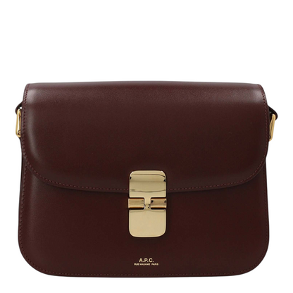 Bolso bandolera pequeño Grace de XT & Co en piel de vacuno color burdeos con cierre de broche dorado