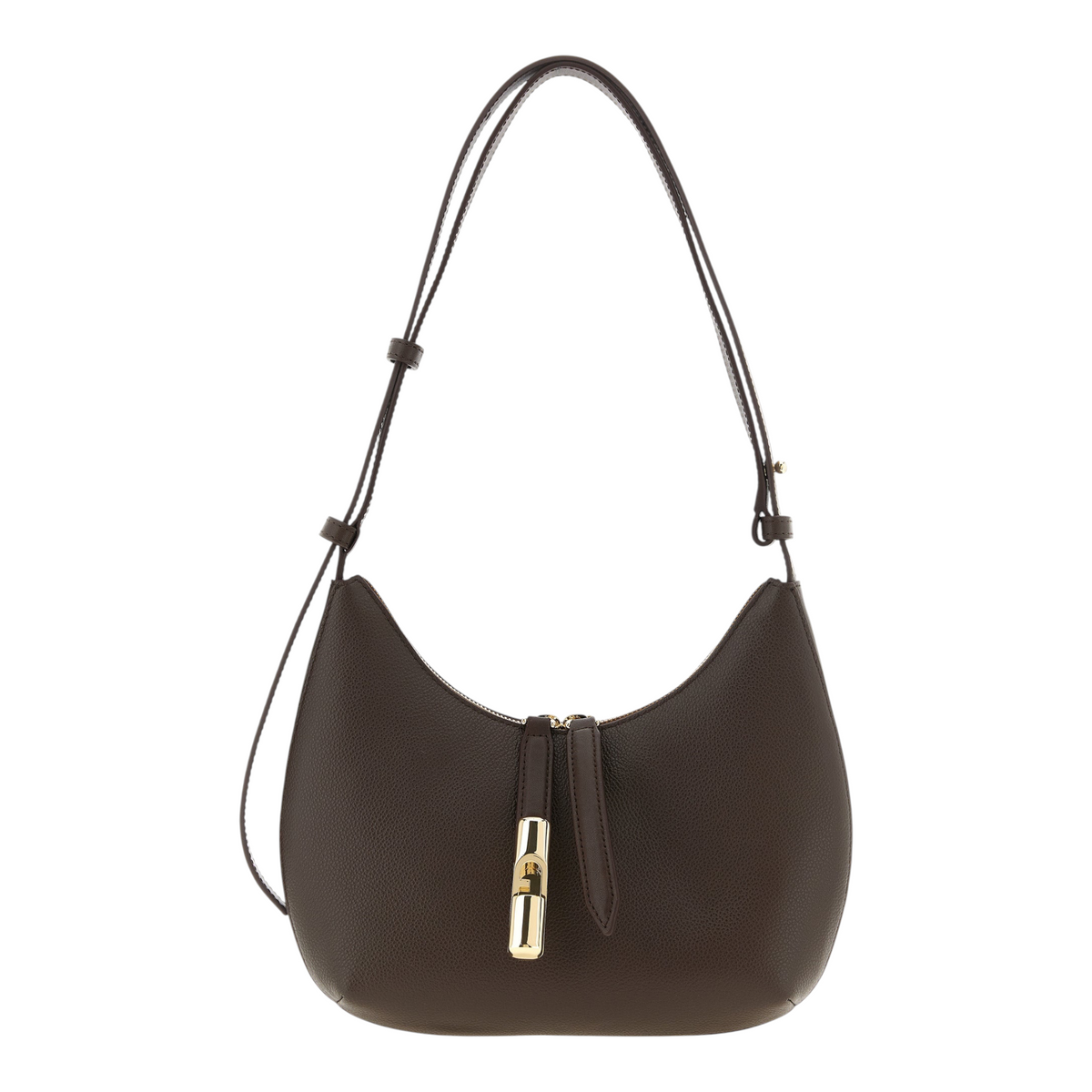 Bolso de hombro Furla Goccia de XT & Co en piel de becerro marrón con cierre de cremallera y herrajes dorados