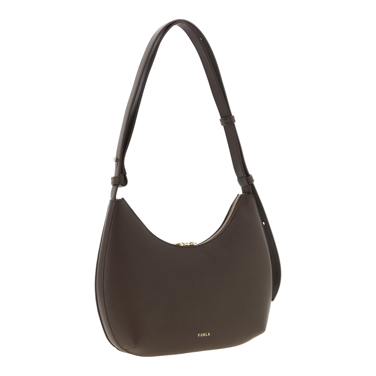 Bolso de hombro Furla Goccia en piel de becerro marrón con textura granulada y cierre de cremallera de XT & Co