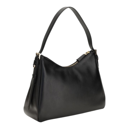 Bolso de hombro Aimée de XT & Co en piel negra con efecto vintage, cierre de cremallera y correa ajustable.