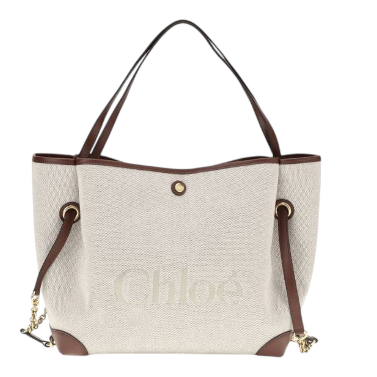Chloé Clover Tote Bag Beige White Cotton Canvas
