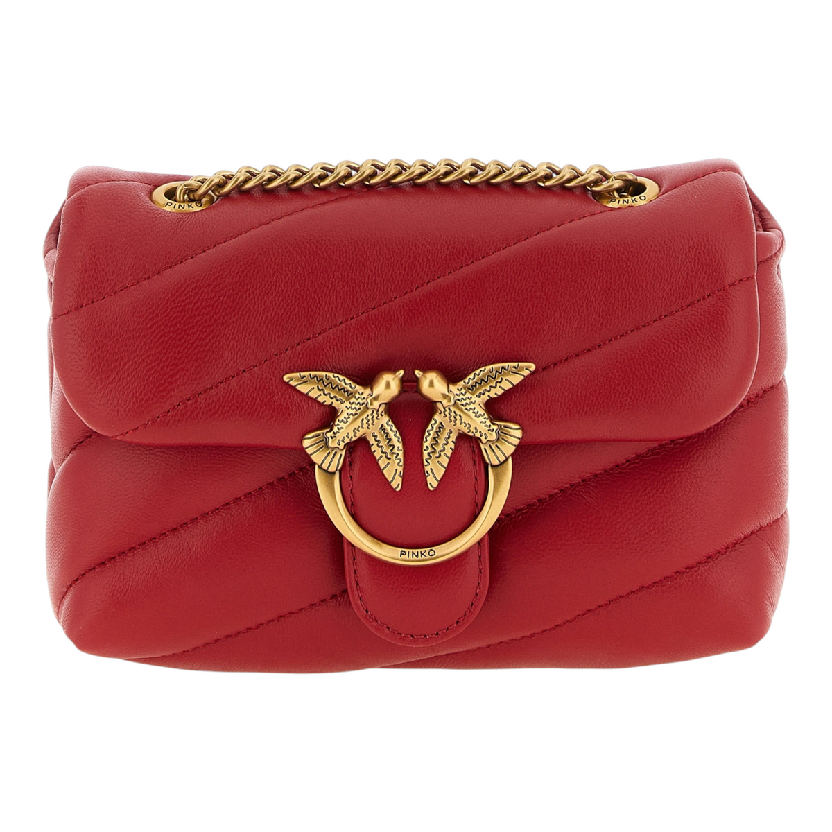 Bolso bandolera PINKO Baby Love Puff rojo de piel de cordero acolchada con hebilla Love Birds dorada en XT & Co