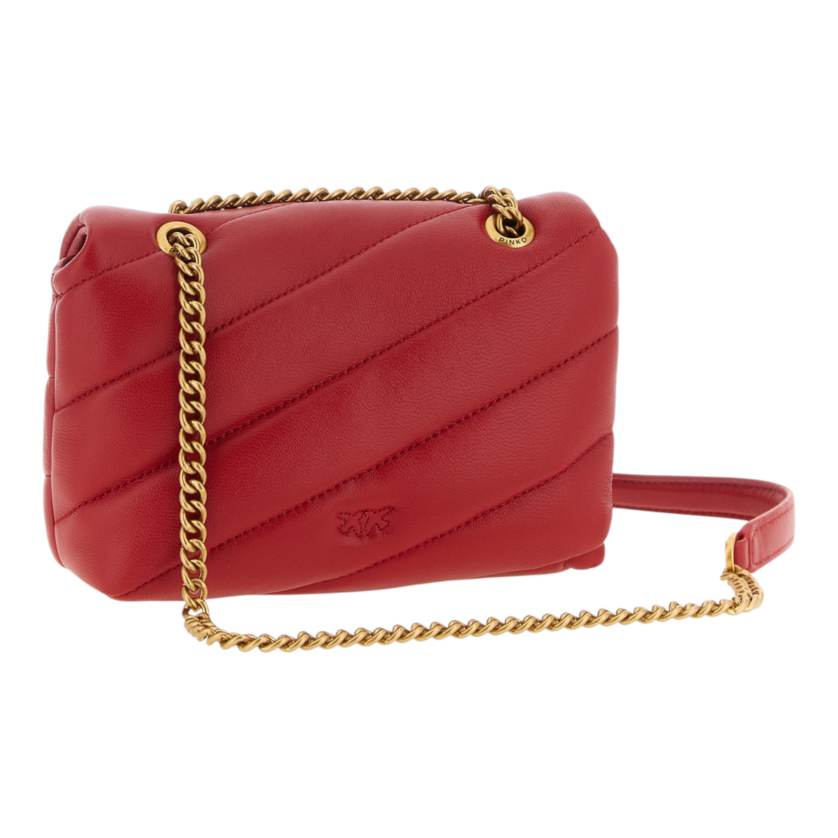Bolso bandolera XT & Co PINKO Baby Love Puff en piel de cordero roja con acolchado diagonal y cadena dorada