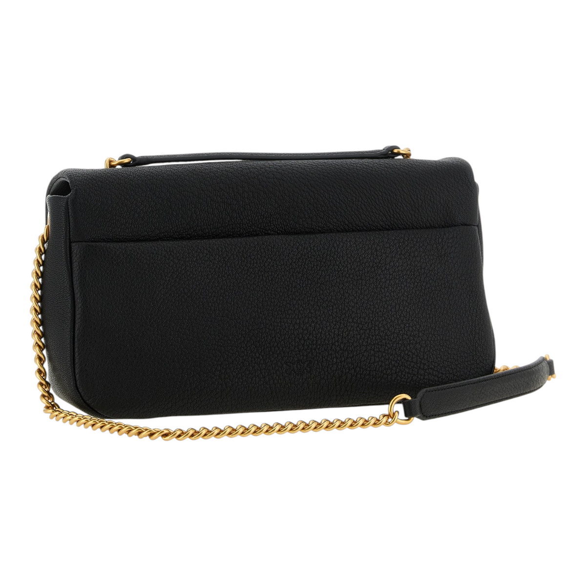 Bolso de hombro XT & Co PINKO de piel de cordero negra con acabado martillado y correa de cadena dorada